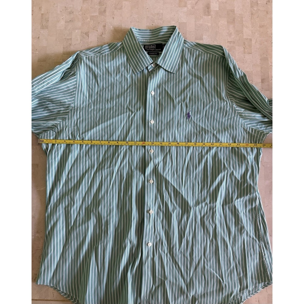 Polo Ralph Lauren Striped Shirt Mens XL Green 100% Cotton Classic Fit Preppy - Picture 3 of 10